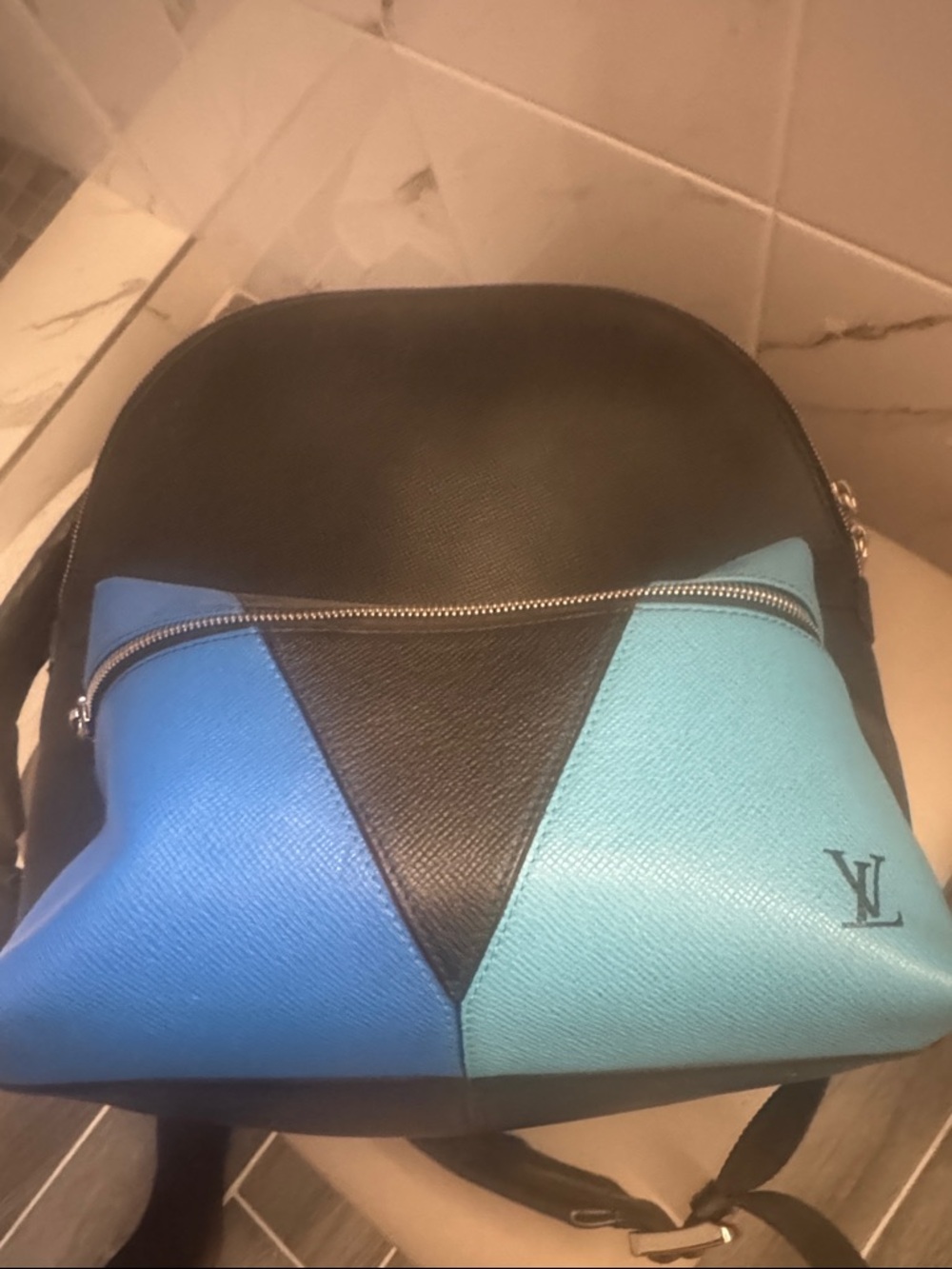 Louis Vuitton Men's Black and Blue Colorblock Leather Backpack - Picture 3 of 3